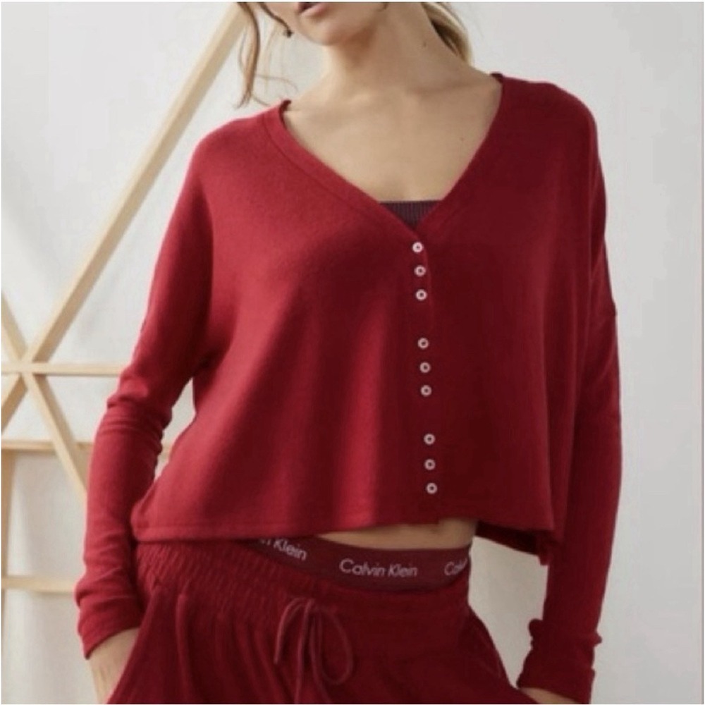 Urban‎ Outfitters Ofu Courtney Button Down Oversized Sweater Red